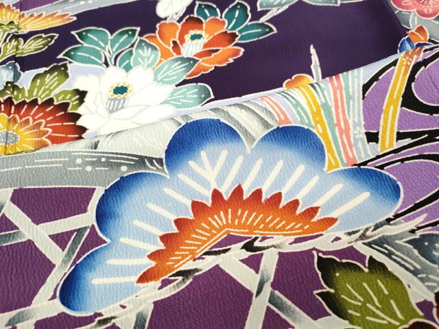 平和屋着物●豪華振袖　型染め　竹垣花文　正絹　逸品　CABE6839ut