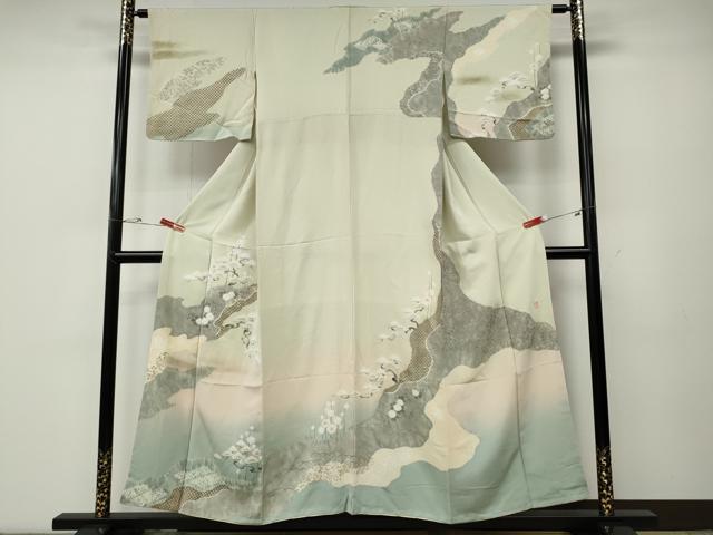 平和屋着物●十日町　名門　滝泰謹製　訪問着　絞り　道長松文　金彩　正絹　逸品　CABE6841ut