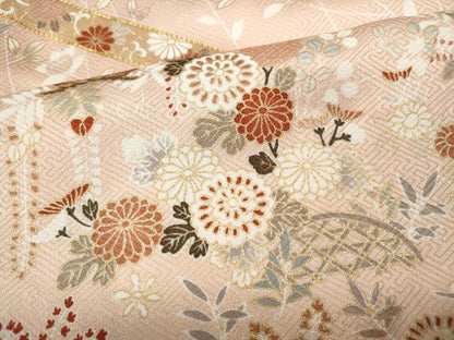 平和屋着物●訪問着　駒刺繍　熨斗籬草花文　金彩　ロング丈　正絹　逸品　CABE6845ut