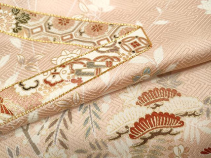 平和屋着物●訪問着　駒刺繍　熨斗籬草花文　金彩　ロング丈　正絹　逸品　CABE6845ut