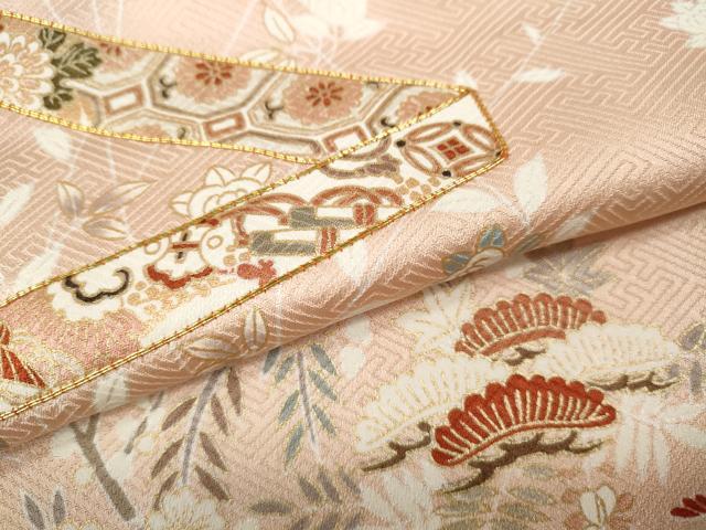 平和屋着物●訪問着　駒刺繍　熨斗籬草花文　金彩　ロング丈　正絹　逸品　CABE6845ut