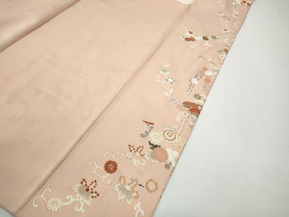 平和屋着物●訪問着　駒刺繍　熨斗籬草花文　金彩　ロング丈　正絹　逸品　CABE6845ut