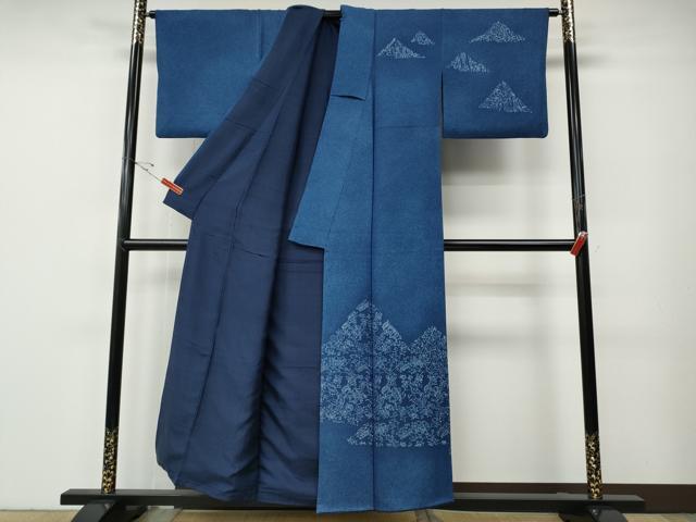 平和屋着物●無形文化財保持者　古庄理一郎　本藍染め　訪問着　吉祥花鳥文　正絹　逸品　CABE6846ut 平和屋着物○無形文化財保持者 古庄理一郎 本藍染め 訪問着