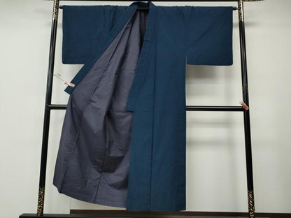 平和屋着物●男性　紬　アンサンブル　留紺色　正絹　逸品　CABE6858ut