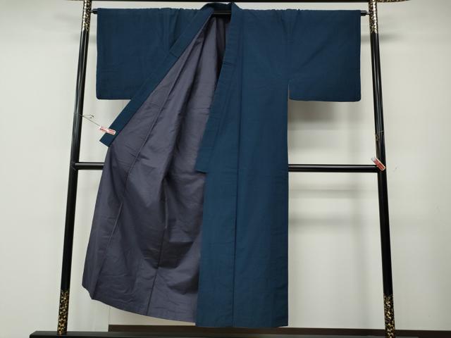 平和屋着物●男性　紬　アンサンブル　留紺色　正絹　逸品　CABE6858ut