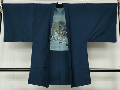 平和屋着物●男性　紬　アンサンブル　留紺色　正絹　逸品　CABE6858ut
