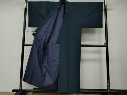 平和屋着物●男性　紬　アンサンブル　鉄御納戸色　正絹　逸品　CABE6860ut