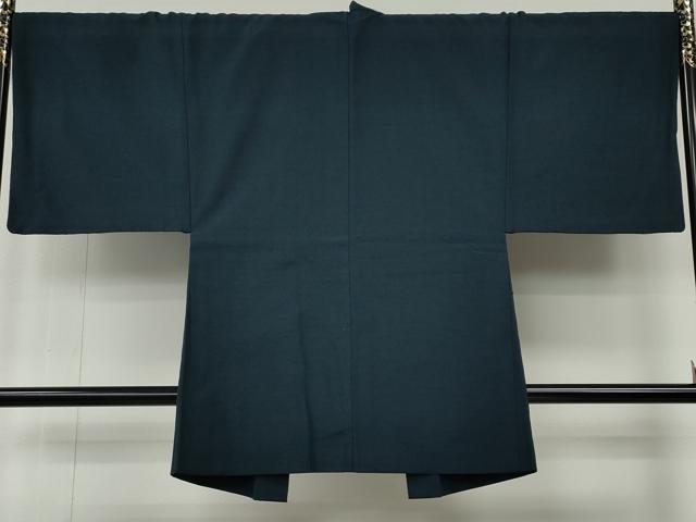 平和屋着物●男性　紬　アンサンブル　鉄御納戸色　正絹　逸品　CABE6860ut