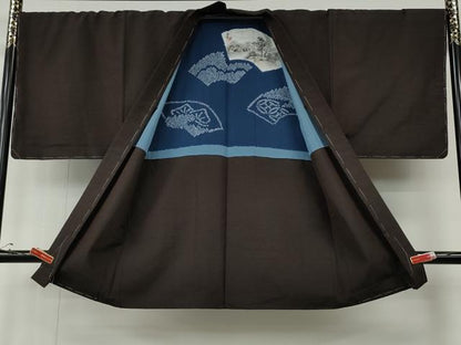 平和屋着物●男性　紬　アンサンブル　赤墨色　正絹　逸品　未使用　CABE6863ut