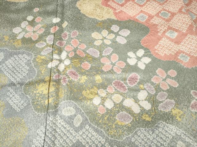 平和屋着物●訪問着　絞り　道長草花文　金彩　正絹　逸品　CABE6869ut