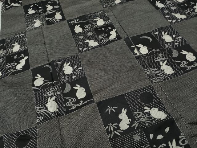 平和屋着物●上質な小紋　本場大島紬地　総刺繍　刺し子　市松兎　太陽　月　正絹　逸品　CABE6870ut