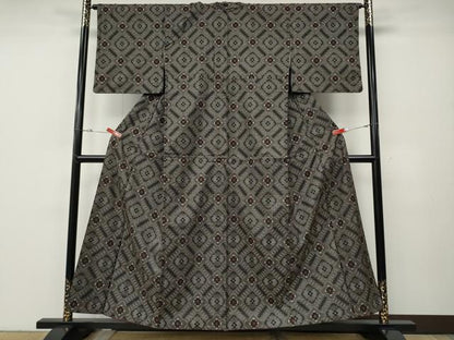 平和屋着物●本場大島紬　龍郷絣　菱花文　正絹　逸品　CABE6873ut