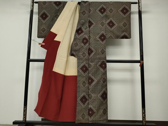 平和屋着物●本場大島紬　龍郷絣　菱花文　正絹　逸品　CABE6874ut
