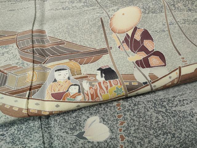 平和屋着物●訪問着　友禅　作家物　人物舟花文　たたき染め　正絹　逸品　CABE6875ut