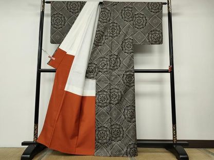 平和屋着物●本場大島紬　龍郷絣　吉祥花文　正絹　逸品　CABE6876ut