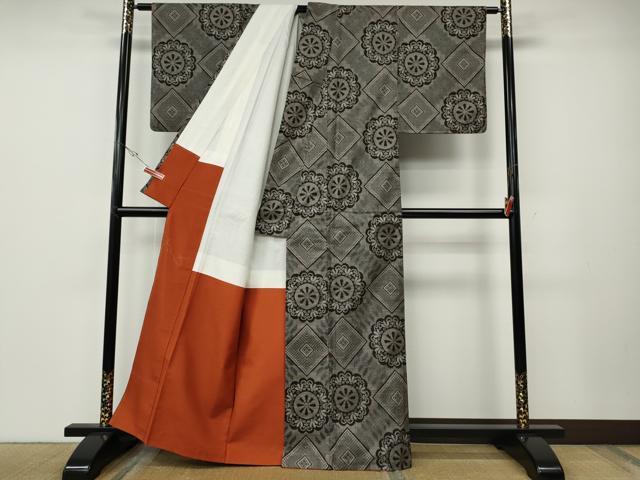 平和屋着物●本場大島紬　龍郷絣　吉祥花文　正絹　逸品　CABE6876ut