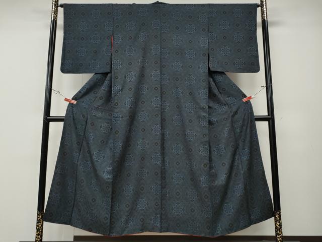 平和屋着物●本場大島紬　龍郷絣　菱花文　正絹　逸品　CABE6877ut