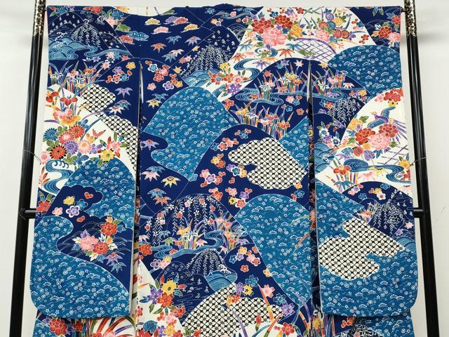 平和屋着物●豪華振袖　紅型　草花尽くし　正絹　逸品　CABE6878ut