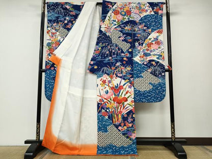平和屋着物●豪華振袖　紅型　草花尽くし　正絹　逸品　CABE6878ut