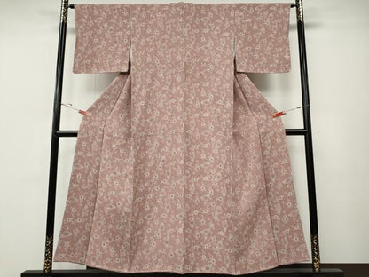平和屋着物●上質な小紋　型染め　花唐草文　鬼しぼ縮緬　正絹　逸品　未使用　CABE6883ut