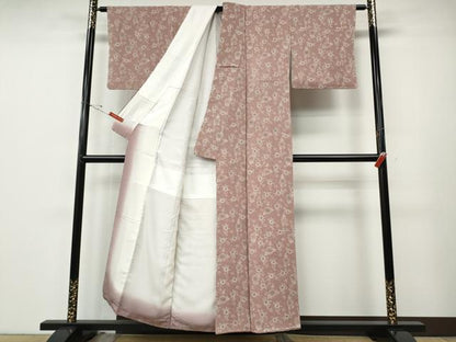 平和屋着物●上質な小紋　型染め　花唐草文　鬼しぼ縮緬　正絹　逸品　未使用　CABE6883ut