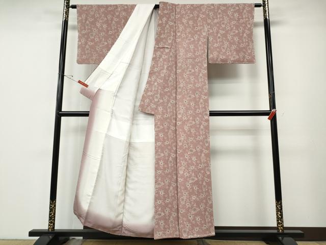 平和屋着物●上質な小紋　型染め　花唐草文　鬼しぼ縮緬　正絹　逸品　未使用　CABE6883ut