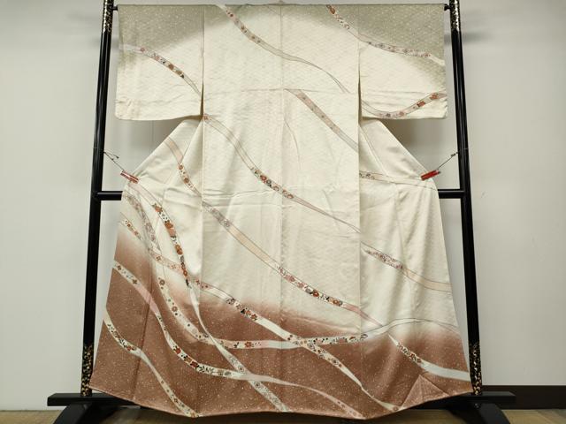 平和屋着物●訪問着　駒刺繍　熨斗花文　暈し染め　金彩　正絹　逸品　CABE6885ut