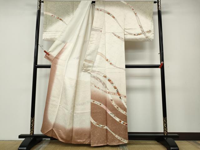 平和屋着物●訪問着　駒刺繍　熨斗花文　暈し染め　金彩　正絹　逸品　CABE6885ut