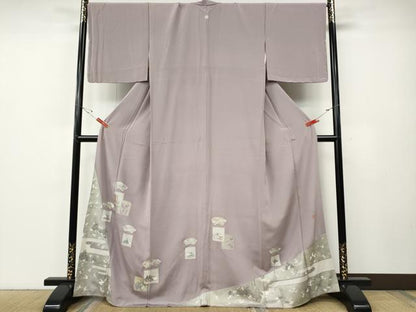 平和屋着物●松尾光琳　色留袖　刺繍　地紙色紙人物文　銀彩　正絹　逸品　CABE6887ut