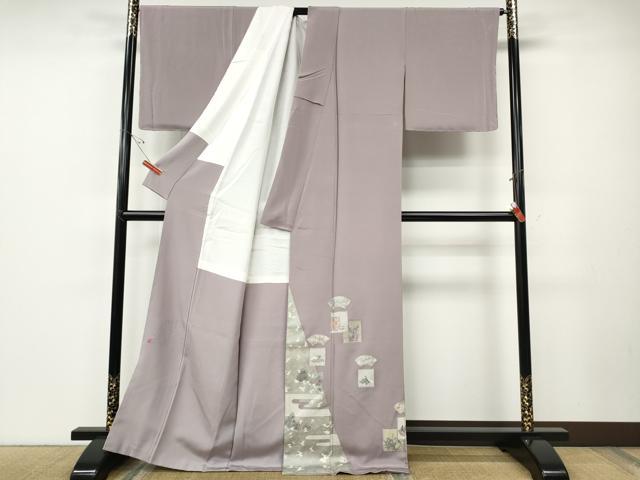 平和屋着物●松尾光琳　色留袖　刺繍　地紙色紙人物文　銀彩　正絹　逸品　CABE6887ut
