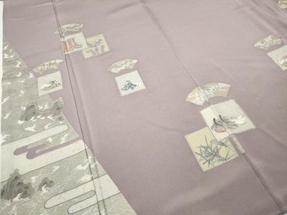 平和屋着物●松尾光琳　色留袖　刺繍　地紙色紙人物文　銀彩　正絹　逸品　CABE6887ut