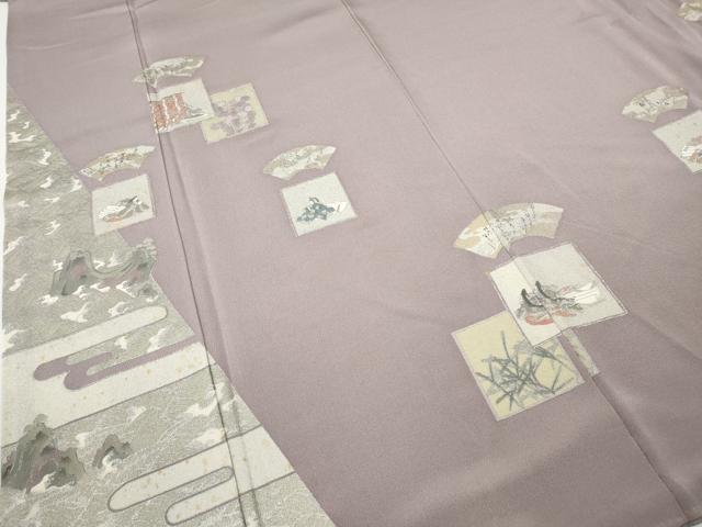 平和屋着物●松尾光琳　色留袖　刺繍　地紙色紙人物文　銀彩　正絹　逸品　CABE6887ut