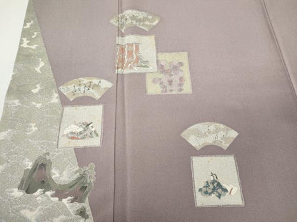 平和屋着物●松尾光琳　色留袖　刺繍　地紙色紙人物文　銀彩　正絹　逸品　CABE6887ut