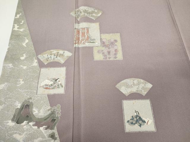 平和屋着物●松尾光琳　色留袖　刺繍　地紙色紙人物文　銀彩　正絹　逸品　CABE6887ut