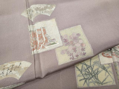 平和屋着物●松尾光琳　色留袖　刺繍　地紙色紙人物文　銀彩　正絹　逸品　CABE6887ut