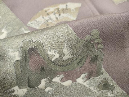 平和屋着物●松尾光琳　色留袖　刺繍　地紙色紙人物文　銀彩　正絹　逸品　CABE6887ut