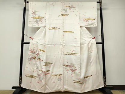 平和屋着物●訪問着　エ霞花籠文　暈し染め　金銀彩　正絹　逸品　CABE6888ut
