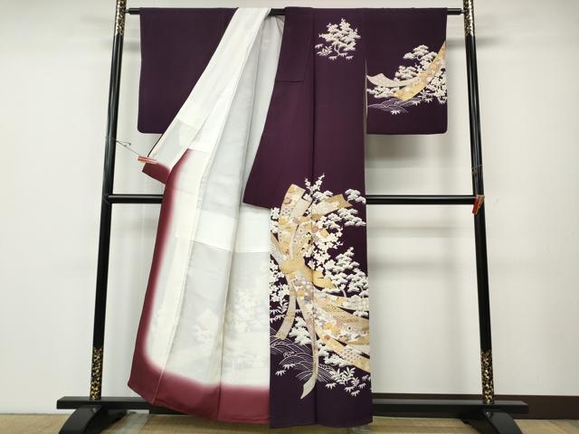 平和屋着物●訪問着　束ね熨斗草花文　金彩　鬼しぼ縮緬　正絹　逸品　CABE6889ut