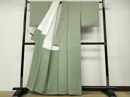 平和屋着物●上質な色無地　桐花地紋　裏葉柳色　正絹　逸品　CABE6890ut