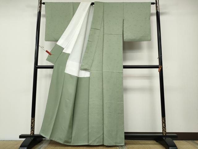 平和屋着物●上質な色無地　桐花地紋　裏葉柳色　正絹　逸品　CABE6890ut