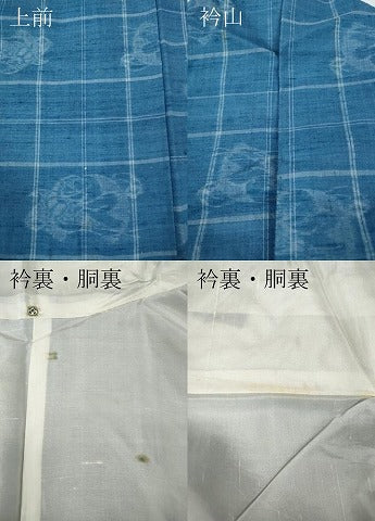 平和屋着物●上質な紬　格子吉祥花文　正絹　逸品　CABE6892ut