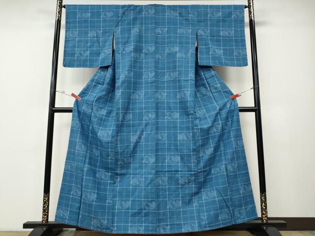 平和屋着物●上質な紬　格子吉祥花文　正絹　逸品　CABE6892ut