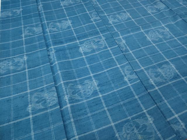 平和屋着物●上質な紬　格子吉祥花文　正絹　逸品　CABE6892ut