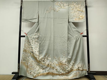 平和屋着物●訪問着　草花文　暈し染め　金銀彩　正絹　逸品　未使用　CABE6894ut