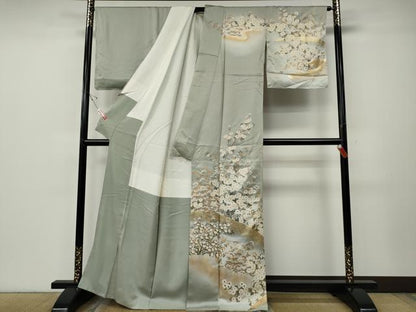 平和屋着物●訪問着　草花文　暈し染め　金銀彩　正絹　逸品　未使用　CABE6894ut