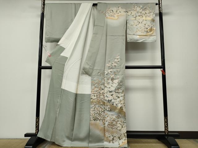 平和屋着物●訪問着　草花文　暈し染め　金銀彩　正絹　逸品　未使用　CABE6894ut