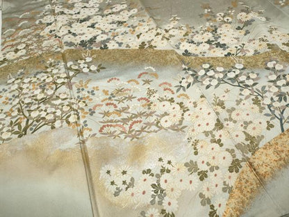 平和屋着物●訪問着　草花文　暈し染め　金銀彩　正絹　逸品　未使用　CABE6894ut