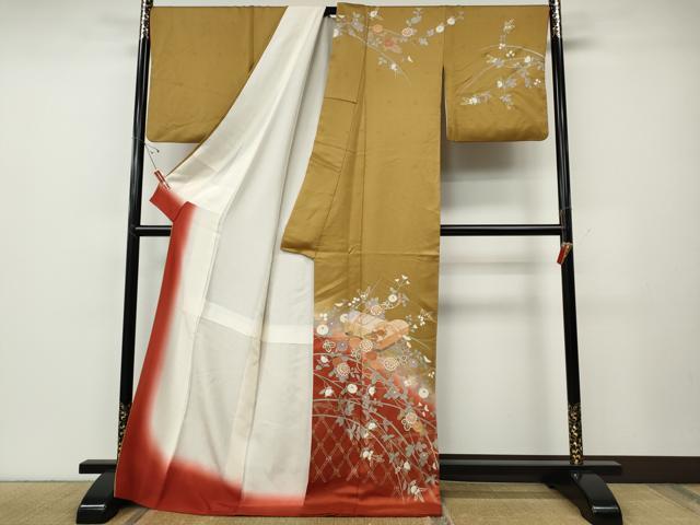 平和屋着物●訪問着　文箱枝花文　暈し染め　金彩　ロング丈　正絹　逸品　CABE6895ut
