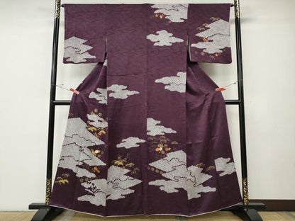 平和屋着物●訪問着　駒刺繍　絞り　松花文　金彩　正絹　逸品　CABE6896ut