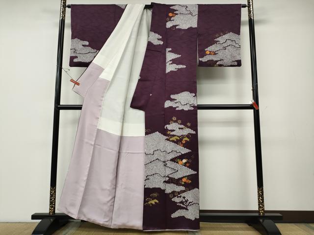 平和屋着物●訪問着　駒刺繍　絞り　松花文　金彩　正絹　逸品　CABE6896ut